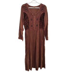 Geeta brown bohemian indie long sleeve dress womens OS boho fairy goblincore